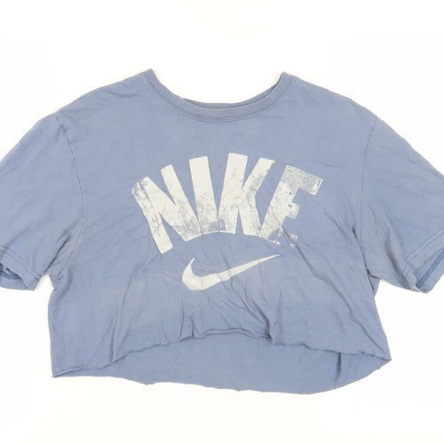 Nike Women's Blue Cropped T-Shirt L - Casual Sporty