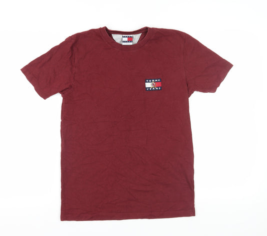 Tommy Jeans Men's Red T-Shirt Size S, Logo, Casual