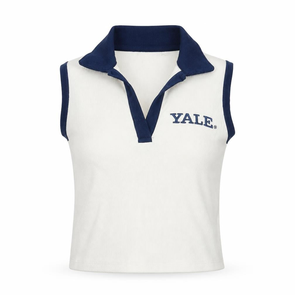 Front view of Yale University Women's White Sleeveless Polo XL