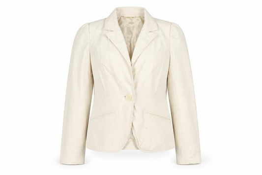Front view of Gap Women's Beige Blazer, size 10, Regular Cotton