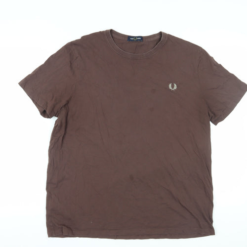 Fred Perry Men's Brown XL Crew Neck T-Shirt Logo Accents