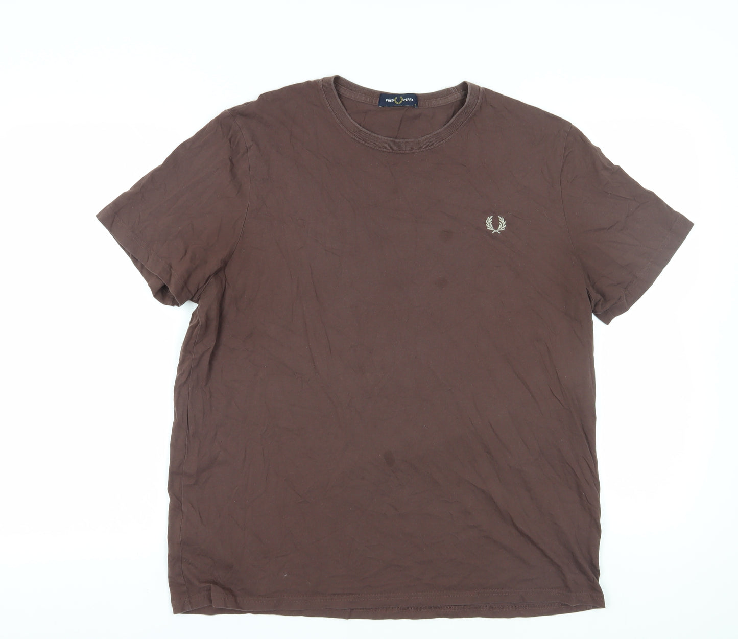 Fred Perry Men's Brown XL Crew Neck T-Shirt Logo Accents