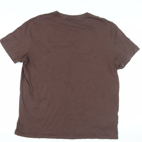 Fred Perry Men's Brown XL Crew Neck T-Shirt Logo Accents