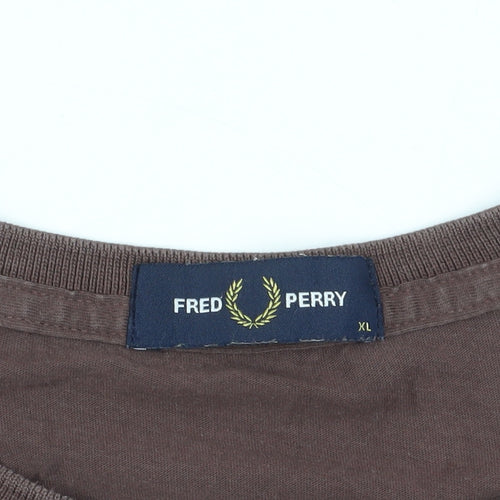 Fred Perry Men's Brown XL Crew Neck T-Shirt Logo Accents