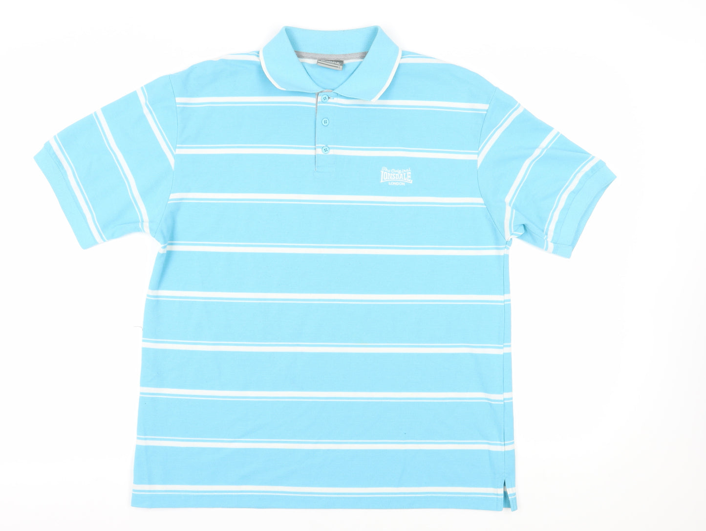 Lonsdale Men's Blue Striped Polo Shirt L