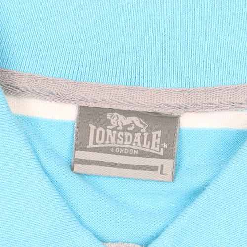 Lonsdale Men's Blue Striped Polo Shirt L