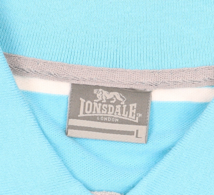 Lonsdale Men's Blue Striped Polo Shirt L