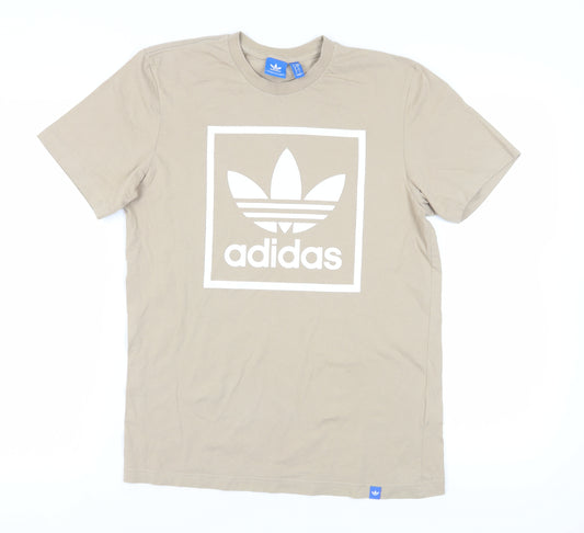 Adidas Men Beige Logo T-Shirt M Regular Fit