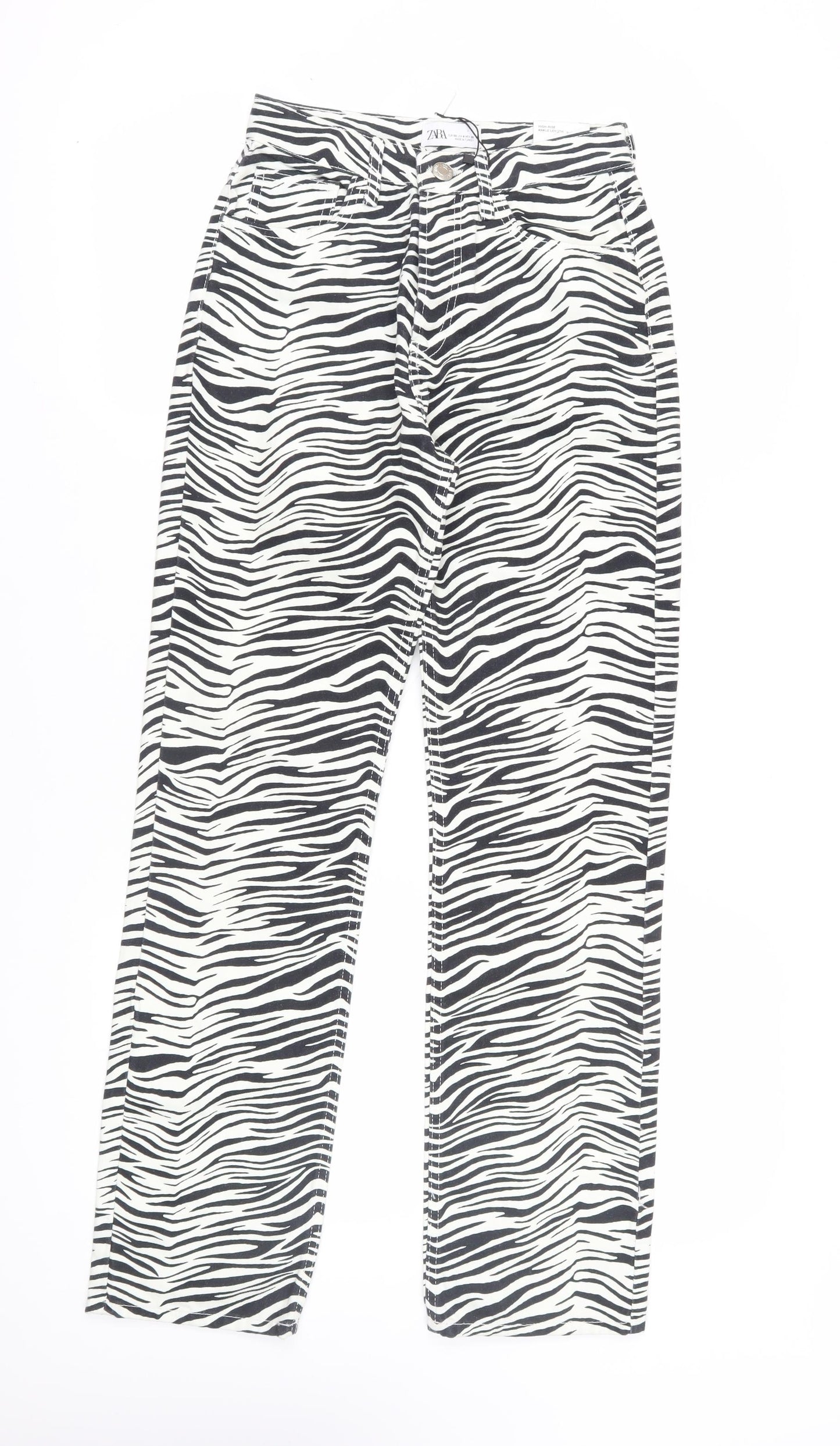 Zara Women's Multicoloured Animal Print Straight Jeans Size 8