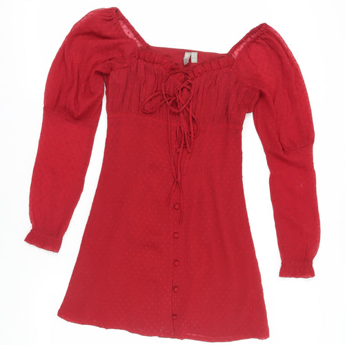 ASOS Women's Red Long Sleeve Square Neck Dress Size 8