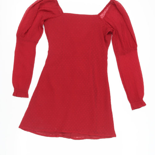 ASOS Women's Red Long Sleeve Square Neck Dress Size 8