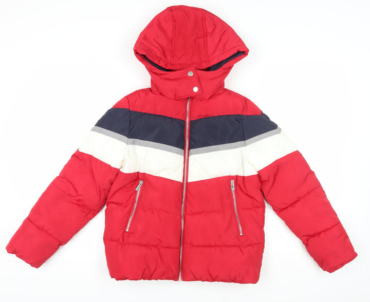 New Look Women's Red Puffer Jacket - Size 8, Hooded