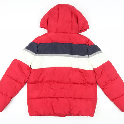 New Look Women's Red Puffer Jacket - Size 8, Hooded