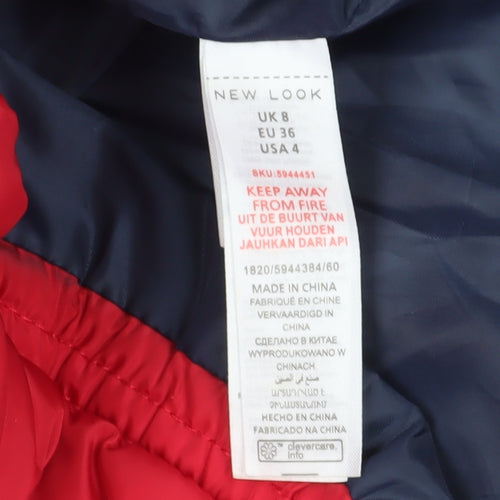 New Look Women's Red Puffer Jacket - Size 8, Hooded