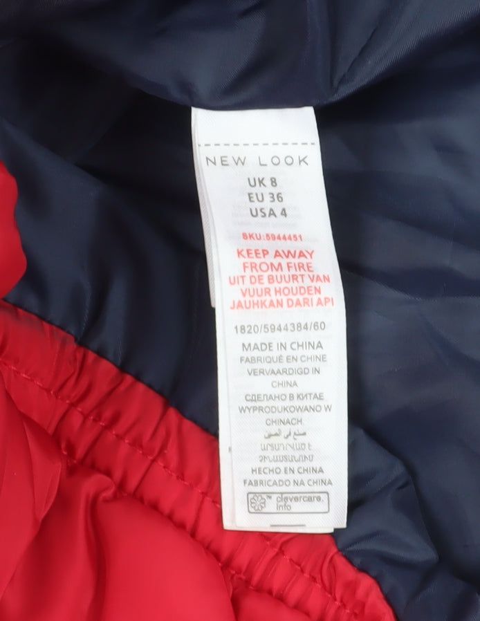 New Look Women's Red Puffer Jacket - Size 8, Hooded