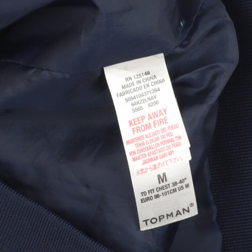 Topman Men's Blue Bomber Jacket - M