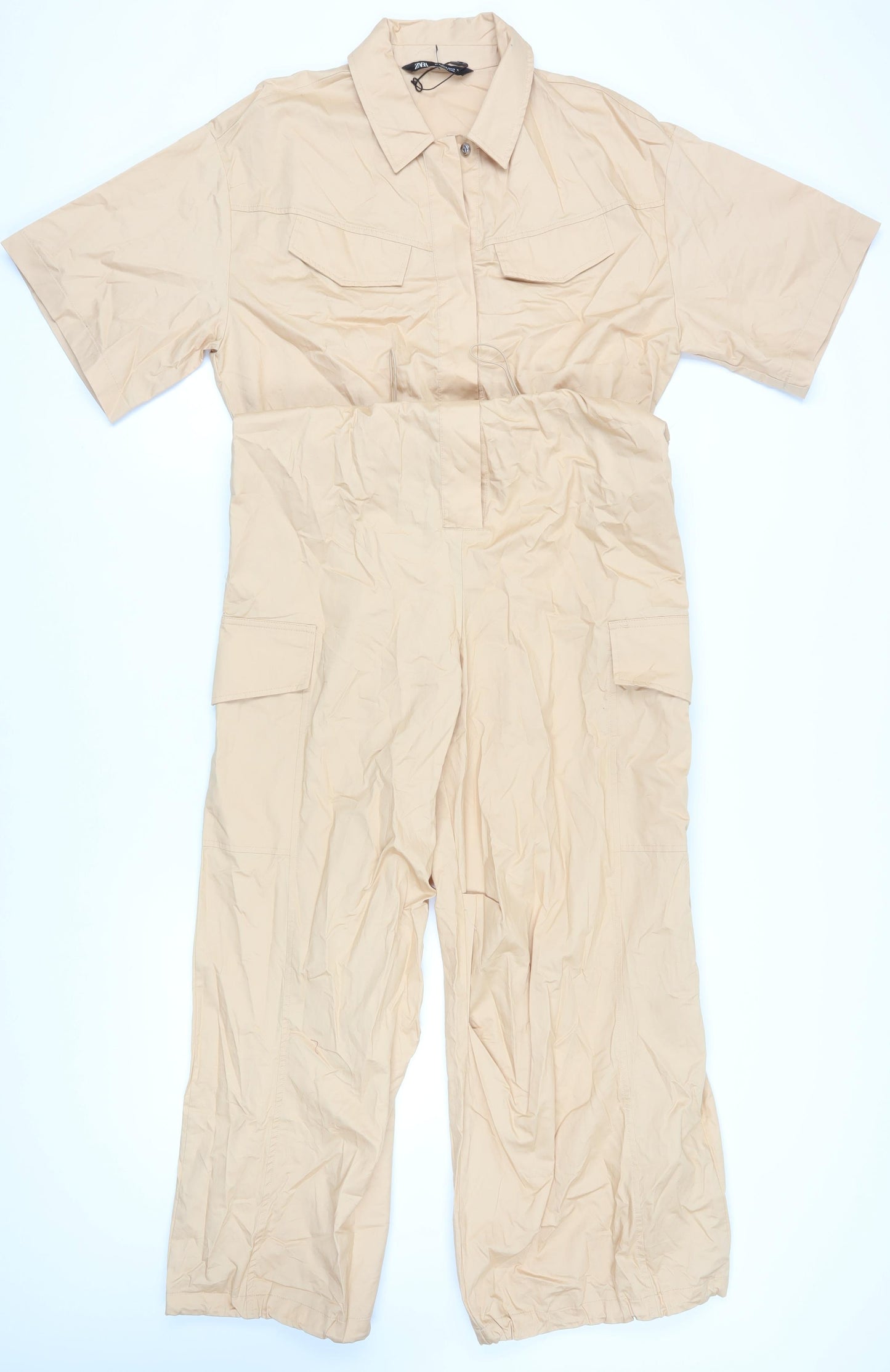 Zara Women's Beige Coverall Jumpsuit - Size 8