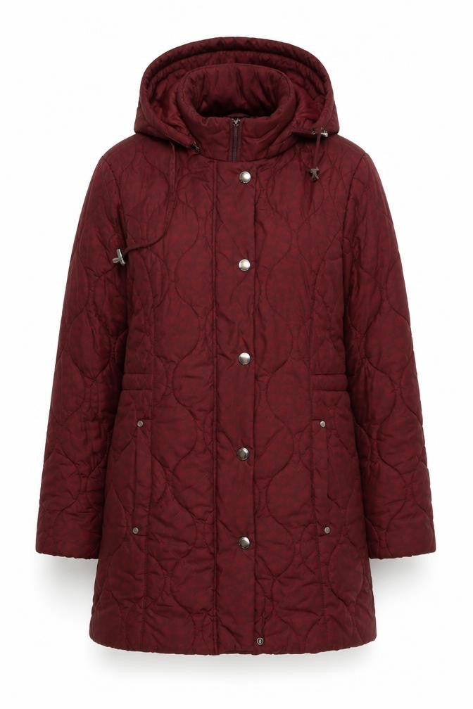 Front view of Isle Collection Women's Red Quilted Coat in, size 12