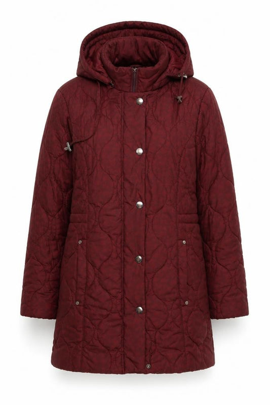 Front view of Isle Collection Women's Red Quilted Coat in, size 12