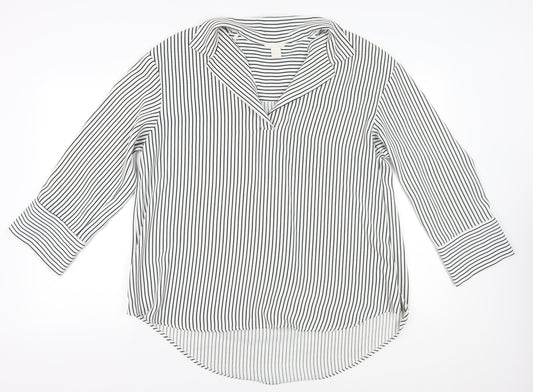 H&M Women's Striped Blouse, Size M, 3/4 Sleeve, White/Black