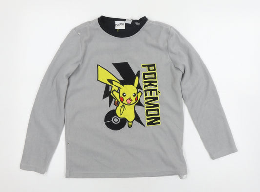 Front view of boys’ pokémon grey sweatshirt pullover 10-11 years fleece