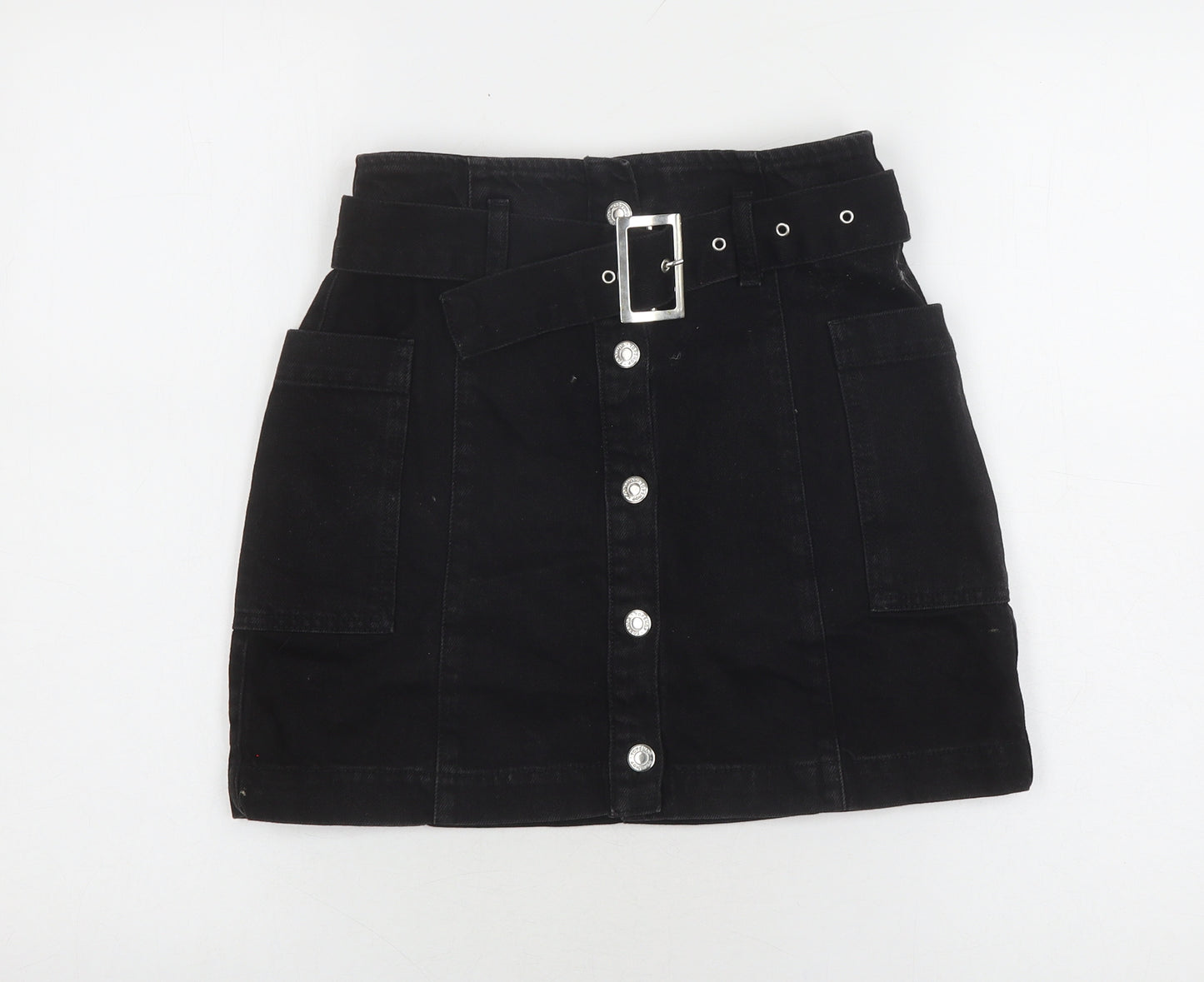 Topshop Women's Black Mini Denim Skirt Size 6