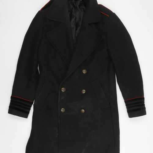 Zara Men’s Black Military Coat - Size L, Casual Style