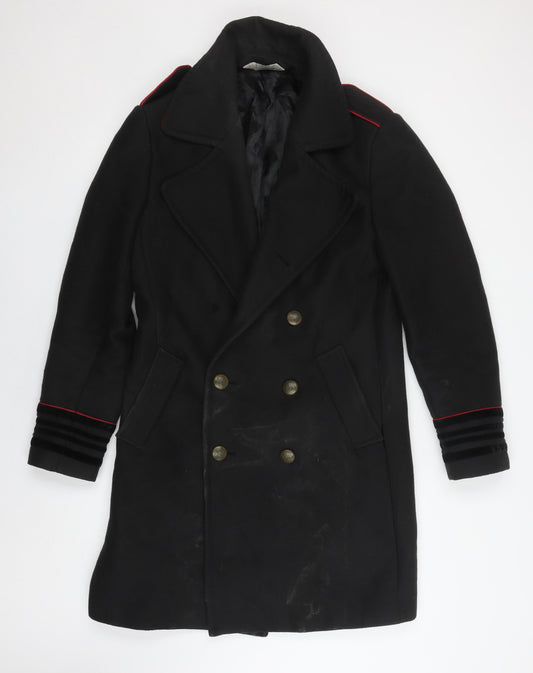 Zara Men’s Black Military Coat - Size L, Casual Style