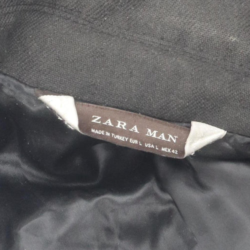 Zara Men’s Black Military Coat - Size L, Casual Style