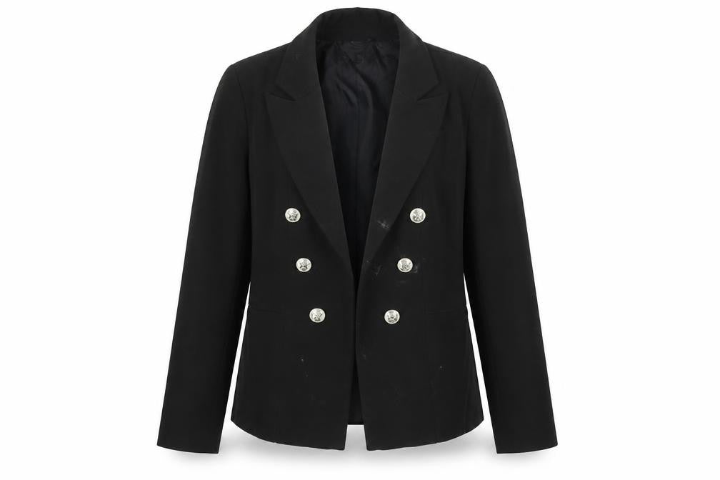 Front view of Lipsy Women's Black Double-Breasted Blazer UK 10