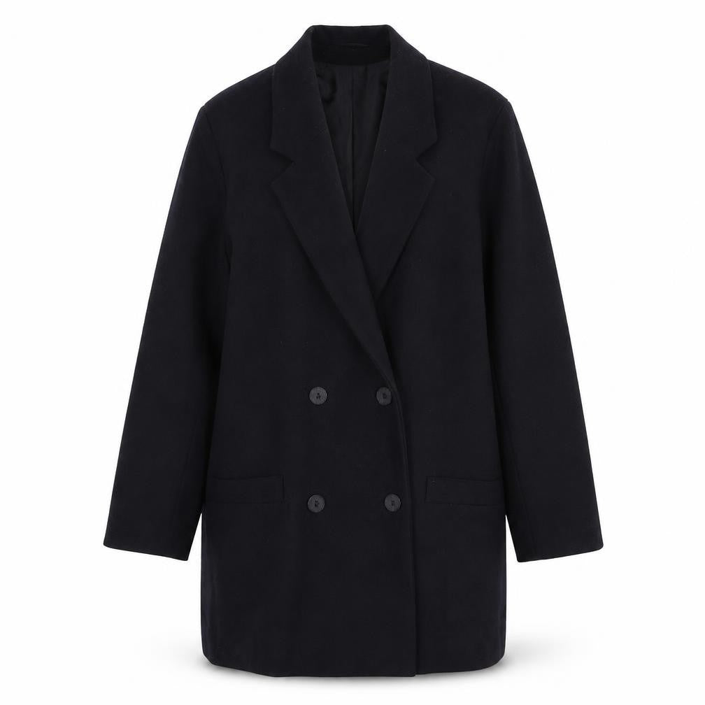 Front view of St Bernard Women's Black Wool Blend Overcoat, size 14
