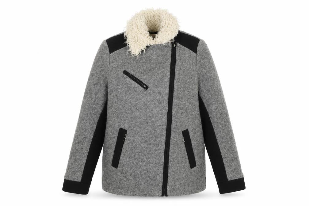 Front view of Zara Women's Grey Motorcycle Jacket, size 14, Autumn/Winter
