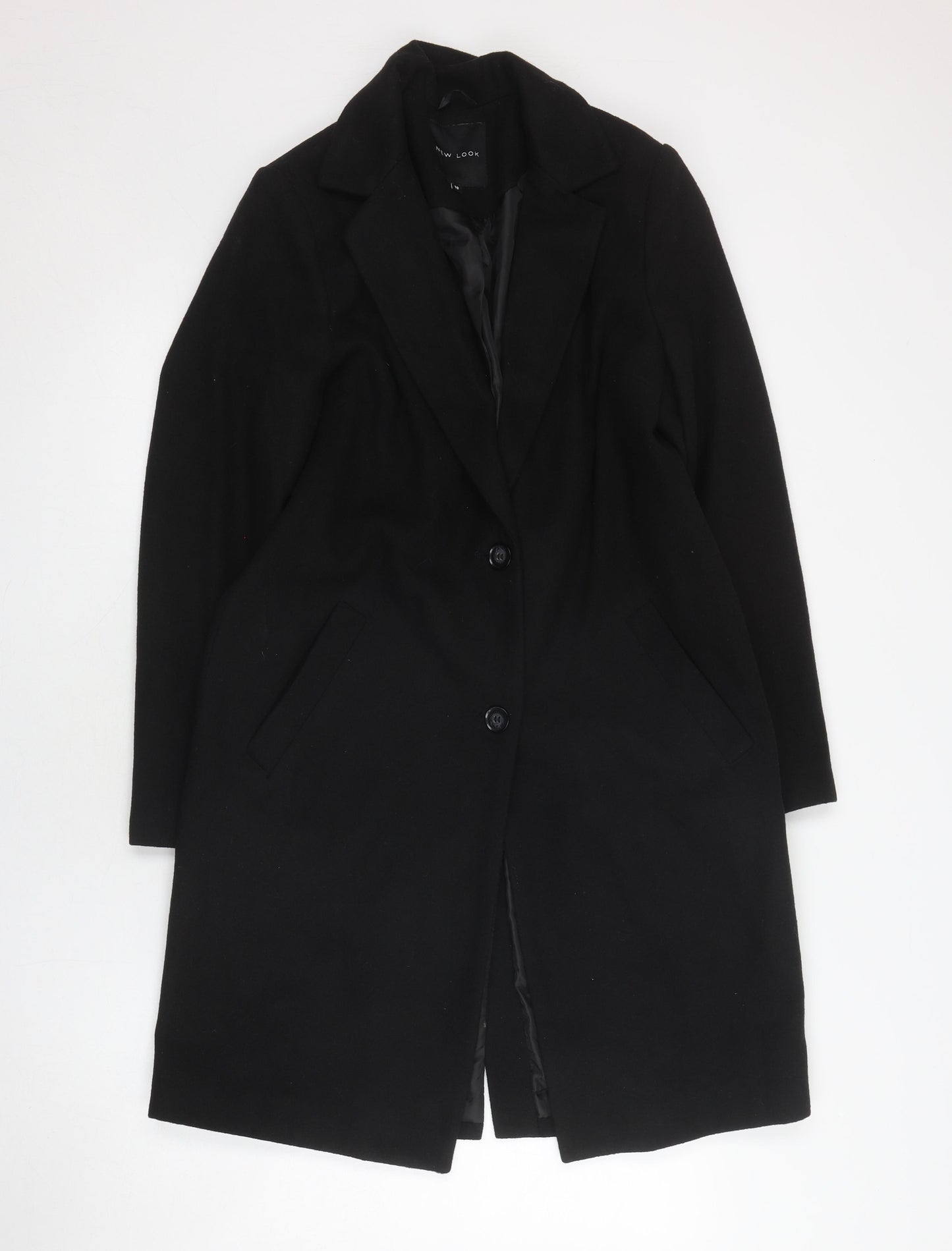 New Look Women's Black Long Overcoat, Size 10