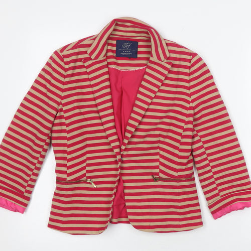 Zara Women Red Stripe Blazer, Size M, Cotton, Casual