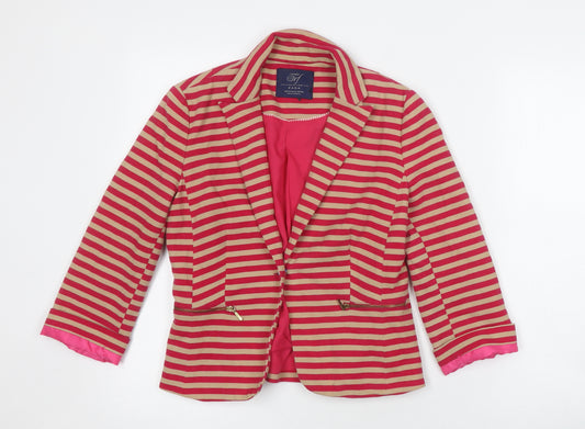 Zara Women Red Stripe Blazer, Size M, Cotton, Casual