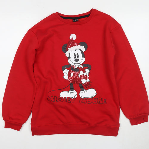 Disney Girls Red Mickey Mouse Sequin Pullover Hoodie 13-14Y