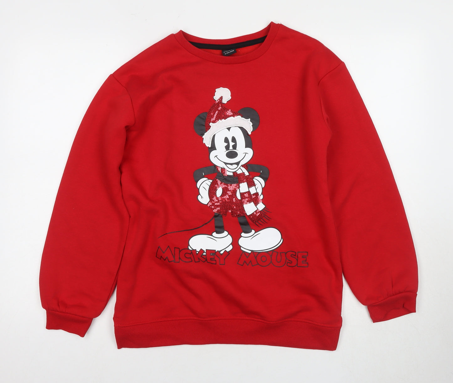 Disney Girls Red Mickey Mouse Sequin Pullover Hoodie 13-14Y