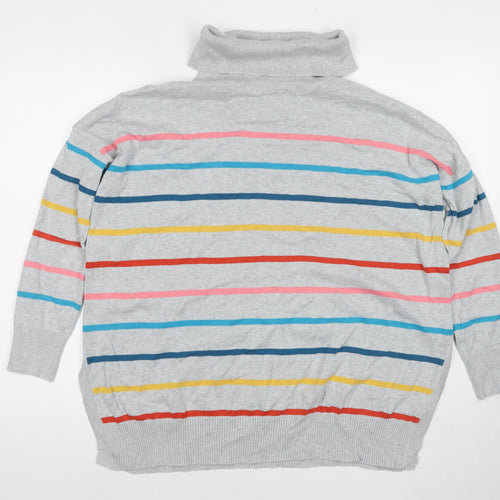 Frugi Women's Grey Striped Roll Neck Jumper Size 10