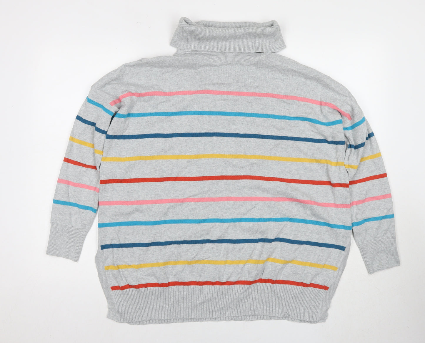 Frugi Women's Grey Striped Roll Neck Jumper Size 10