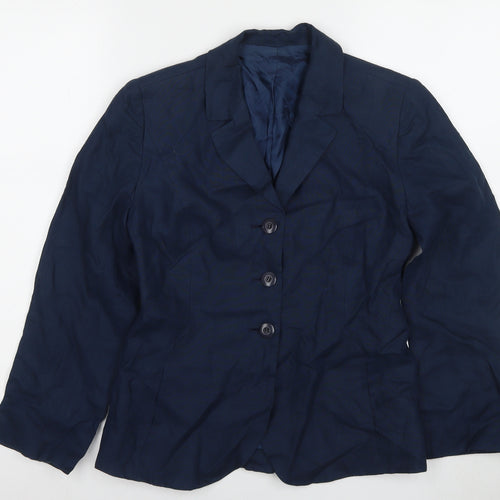 Hobbs Women's Blue Linen Blazer Size 8 Button Casual