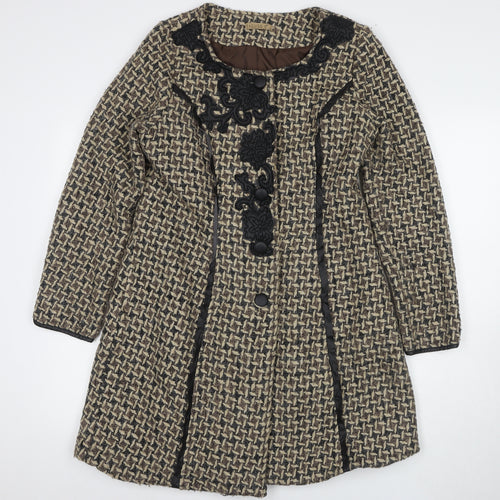 EXQUISS'S Women's Multicoloured Pea Coat, Size L, Geometric