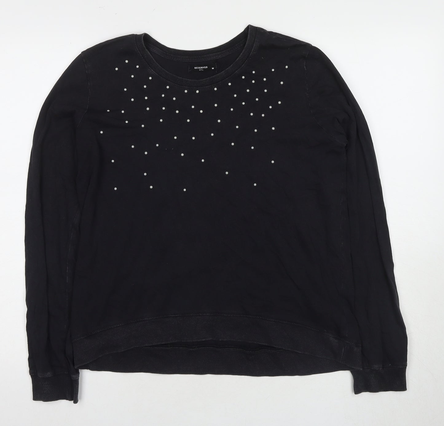 Reserved Women's Black Studded Long Sleeve T-Shirt M