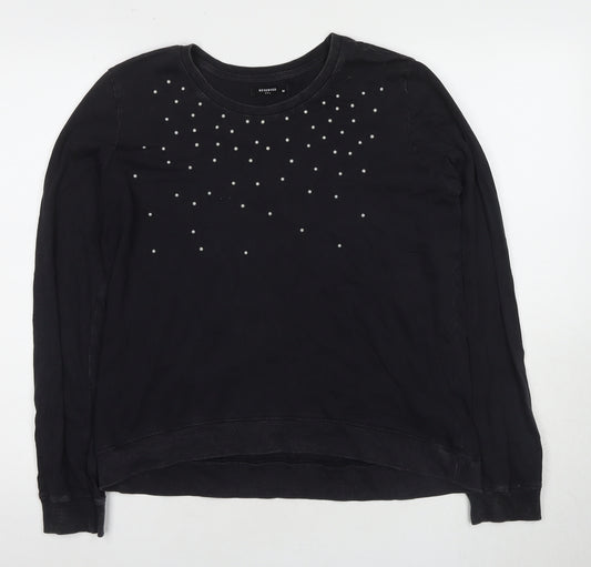 Reserved Women's Black Studded Long Sleeve T-Shirt M