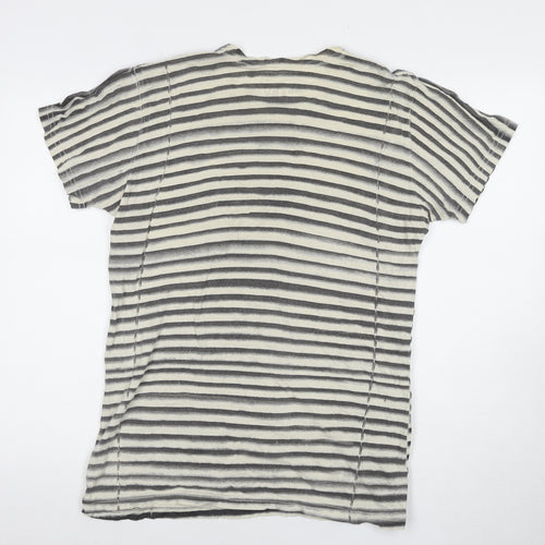 Altru Unisex Black Striped Medium Crew Neck T-Shirt