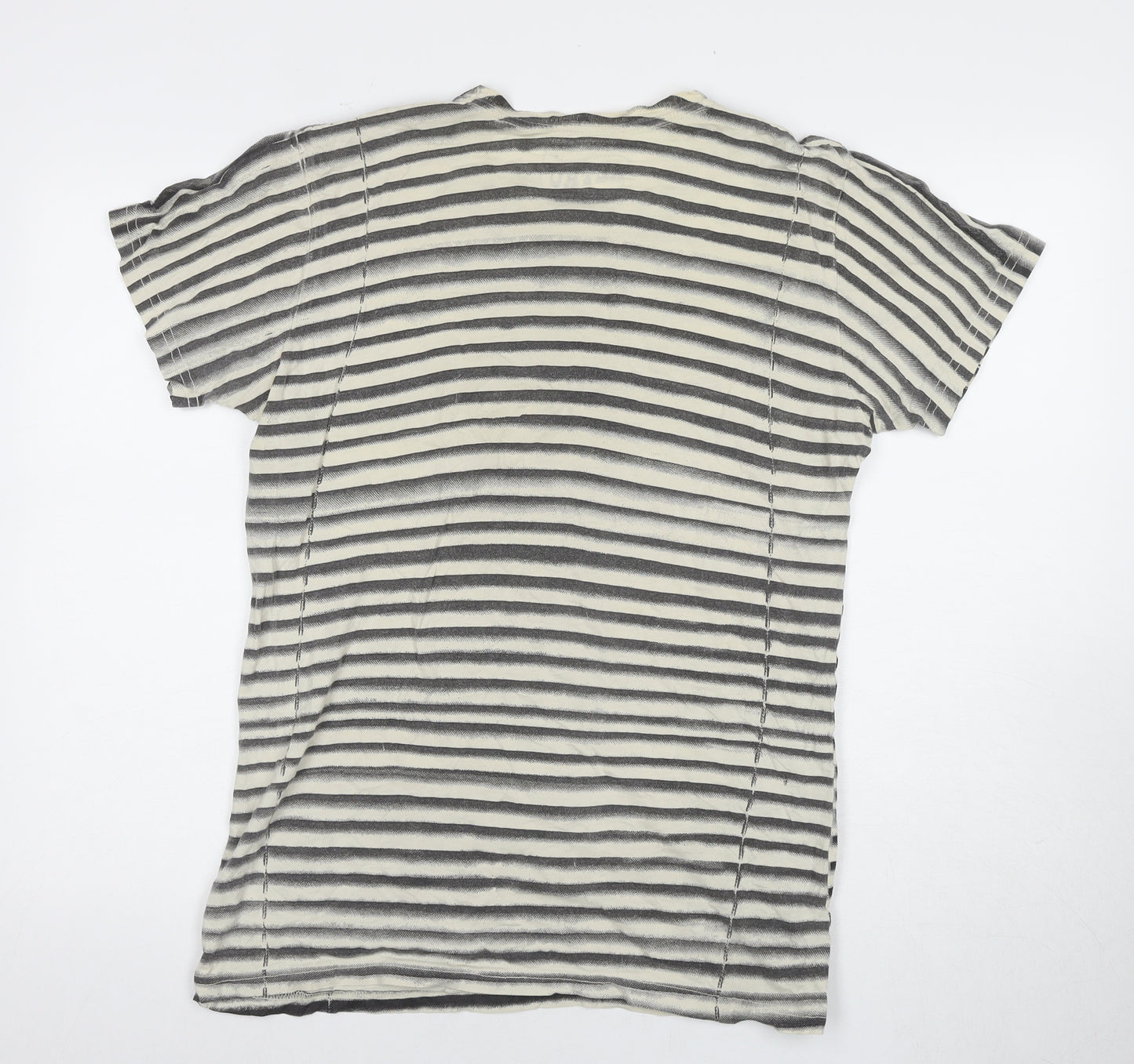 Altru Unisex Black Striped Medium Crew Neck T-Shirt