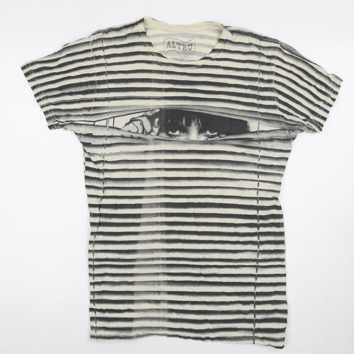 Altru Unisex Black Striped Medium Crew Neck T-Shirt