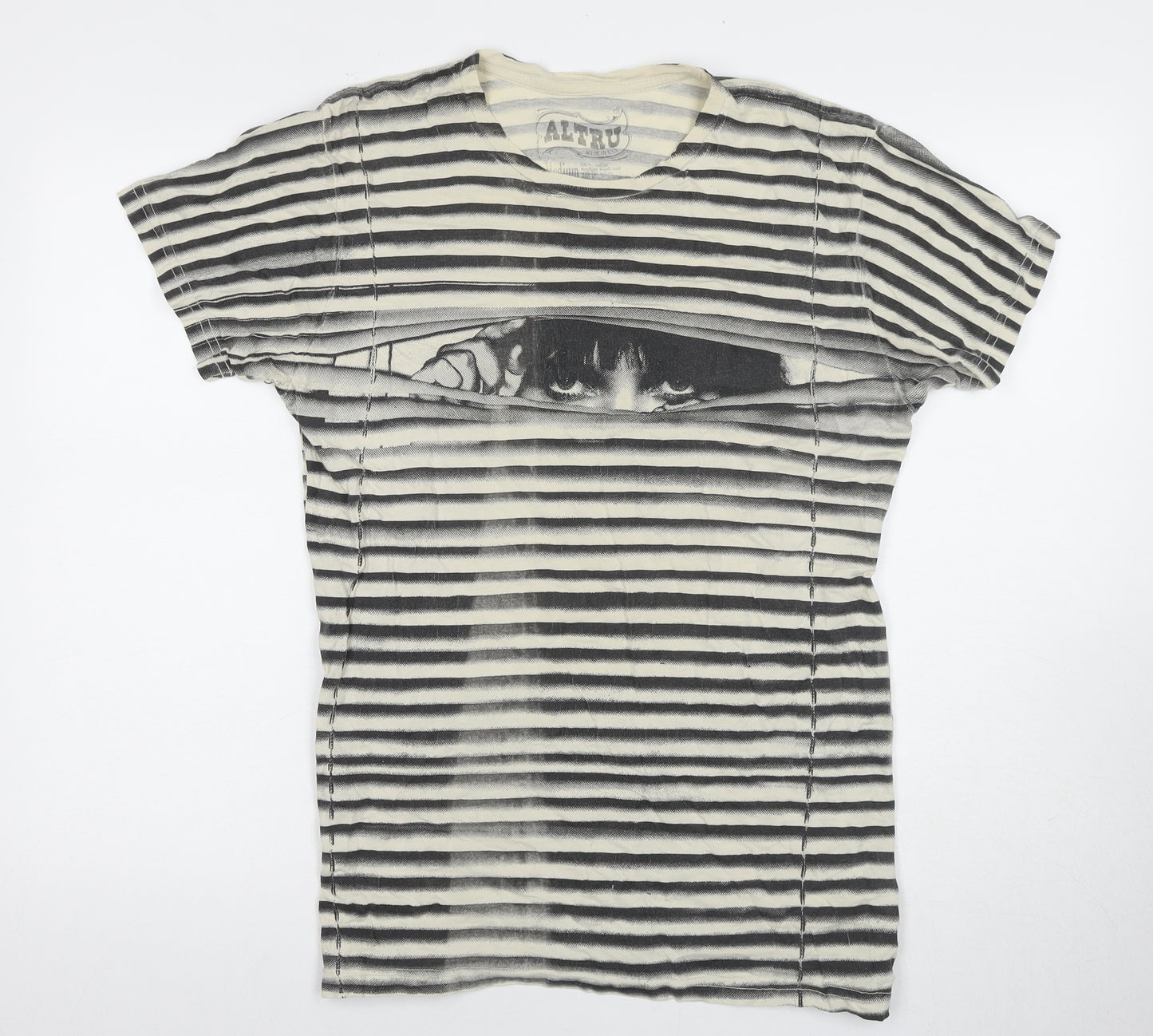 Altru Unisex Black Striped Medium Crew Neck T-Shirt