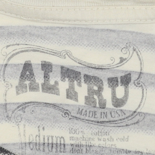 Altru Unisex Black Striped Medium Crew Neck T-Shirt