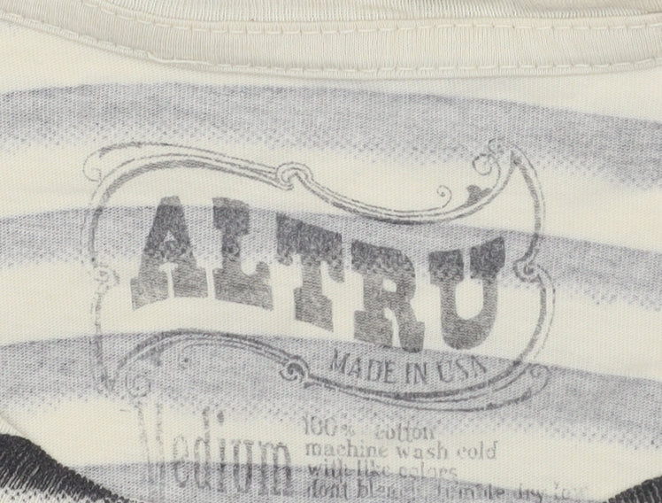 Altru Unisex Black Striped Medium Crew Neck T-Shirt