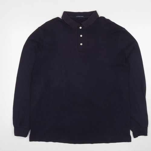 Lands' End Men's Black Long Sleeve Polo - Size L